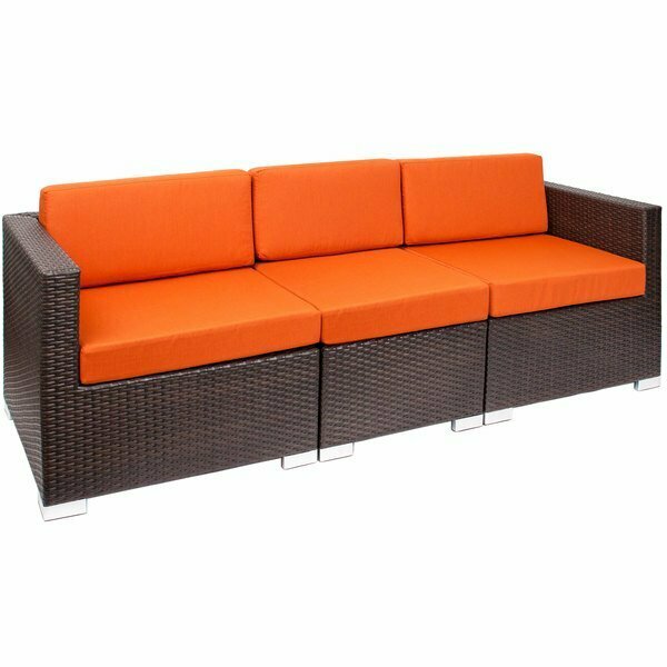 Bfm Seating Aruba Java Wicker Outdoor / Indoor Sectional Sofa with Rust Canvas Cushions 163PH5101WOR